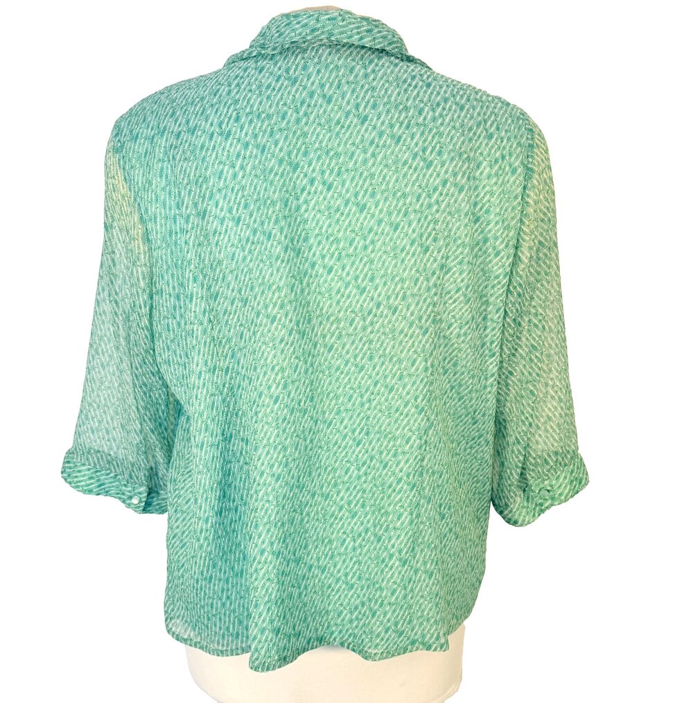 Avenue Blouse Womens 22/24 Soft Green Button Up Collared 3/4 Sleeve - Picture 6 of 12